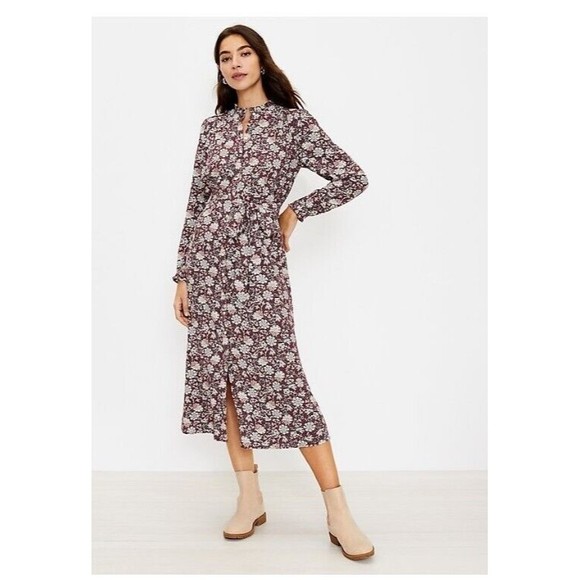 LOFT Dresses & Skirts - NWT Loft Floral Ruffle Shirtdress Button Down Tie Belt Size Large